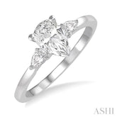 1/2 ctw Pear Cut Diamond Ladies Engagement Ring with 1/3 ct Pear Cut Center Stone in 14K White Gold